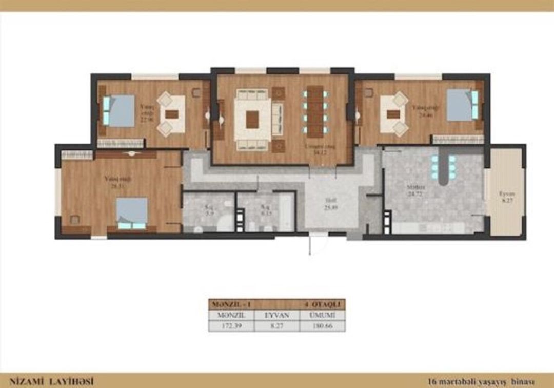 Satılır 4 otaqlı yeni tikili 186 m² — Mənzil, Bakı (5)