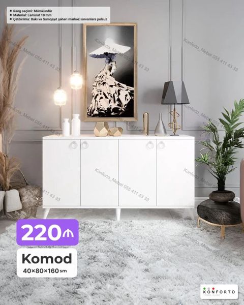 Ağ rəngli komod – minimal dizayn və funksionallıq. Ölçülər: - 40 80 — Bakı