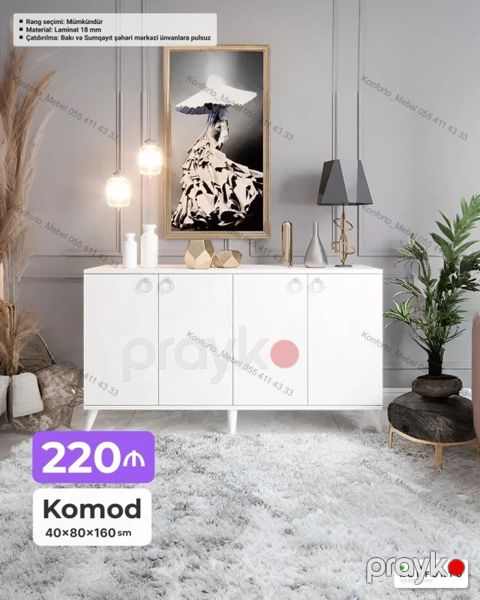 Ağ rəngli komod – minimal dizayn və funksionallıq. Ölçülər: - 40 80 — Bakı
