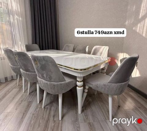 Mətbəx/Qonaq otağı üçün yemək stolu və 6 stul dəsti. - Dəst: 1 ədəd