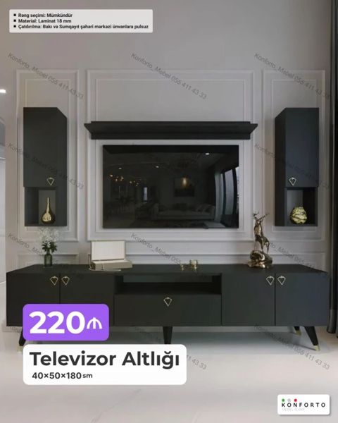 Televizor altlığı və divar modulu dəsti - Ölçülər: 40×50×180 sm (TV — Bakı