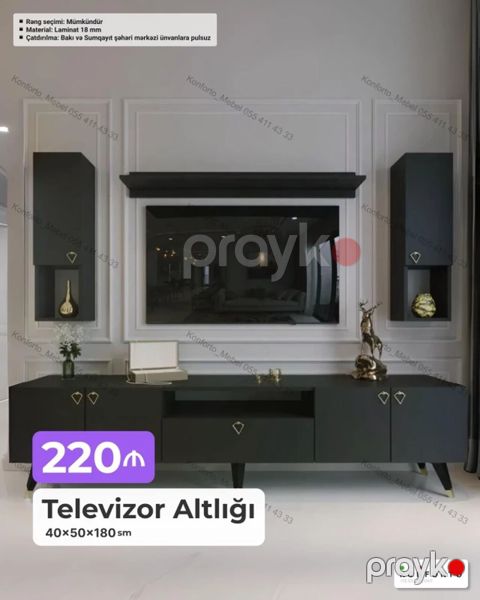 Televizor altlığı və divar modulu dəsti - Ölçülər: 40×50×180 sm (TV — Bakı