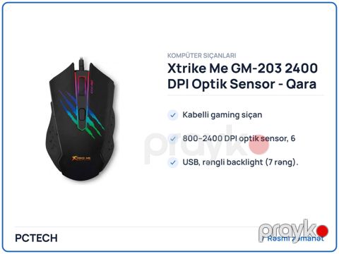 Xtrike Me GM-203 2400 DPI Optik Sensor - Qara (GM-203) — Bakı