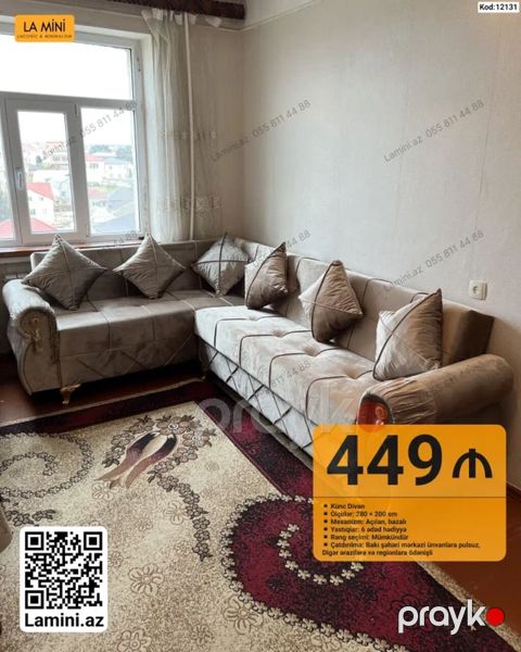 Künc divan – Kod: 12131 - Ölçü: 280 200 sm - Mexanizm: açılan — Bakı