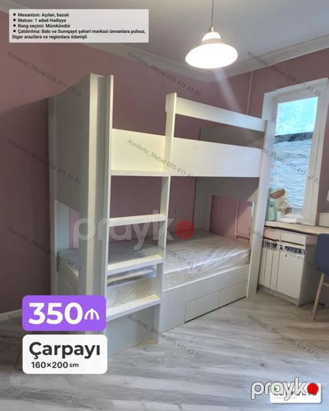 İki mərtəbəli çarpayı – 160×200 sm - Mexanizm: açılan, bazalı — Bakı