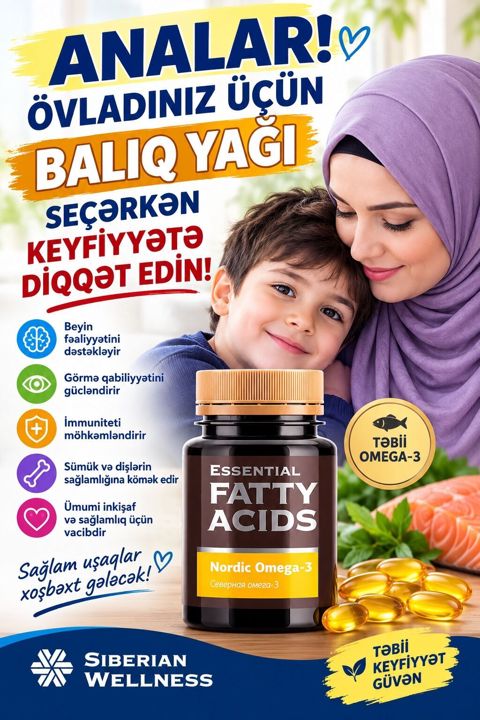Məhsul: Essential Fatty Acids – Nordic Omega‑3 (Siberian Wellness) — Bakı