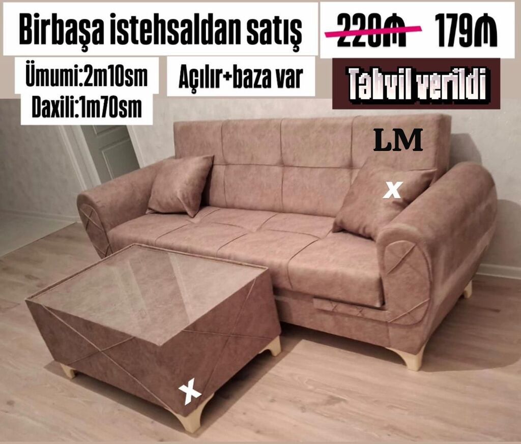 Divan və jurnal masası dəsti - Birbaşa istehsaldan satış - Açılır — Yumşaq mobilya dəstləri, Bakı