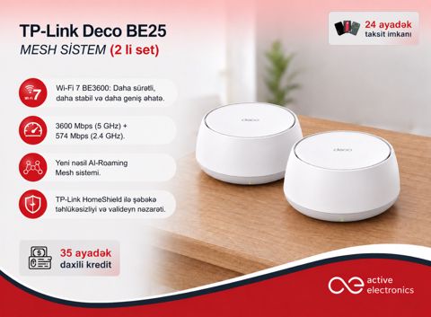 Mesh Wi-Fi Sistemi TP-Link Deco BE25 Wi-Fi 7 BE5000 (2-Pack) — Bakı