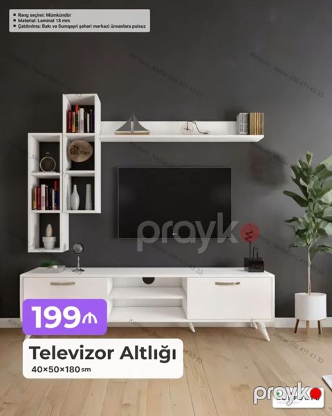 Televizor Altlığı dəstı – müasir minimal dizayn Ölçü: 40×50×180 sm — Bakı