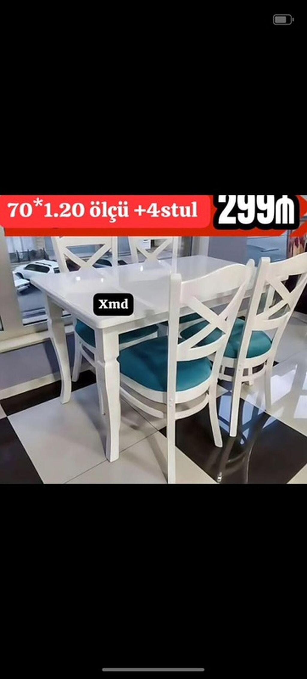 Ağ yemək/qonaq masası dəsti – 4 stul ilə - Masa: düzbucaqlı, yumru — Masalar və stullar, Bakı (3)