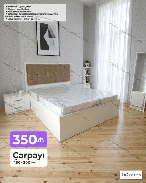 Çarpayı – 160×200 sm - Mexanizm: açılan, bazalı (yeraltı saxlama — Bakı