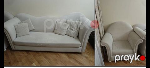 3 nəfərlik divan və 1 ədəd kreslo dəsti - Rəng: açıq bej - Material — Bakı