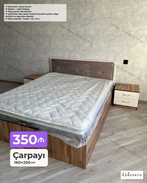Çarpayı – 160×200 sm - Mexanizm: açılan, bazalı (aşağısı geniş — Bakı