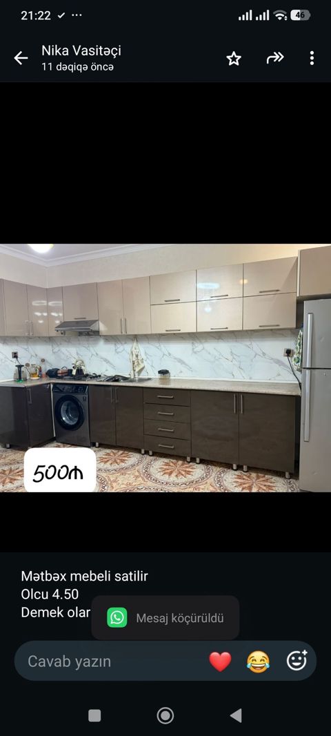 Mətbəx mebeli satilir Olcu 4.50 Demek olarki yendi Üzərində qaz moyka — Bakı