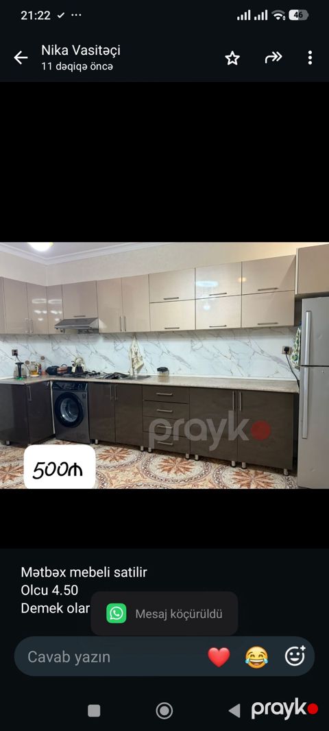 Mətbəx mebeli satilir Olcu 4.50 Demek olarki yendi Üzərində qaz moyka — Bakı