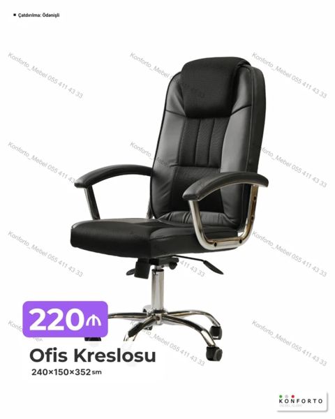 Ofis kreslosu - Material: qara rəngdə yumşaq eko‑dəri oturacaq və bel — Bakı