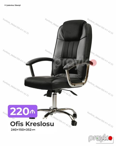 Ofis kreslosu - Material: qara rəngdə yumşaq eko‑dəri oturacaq və bel — Bakı