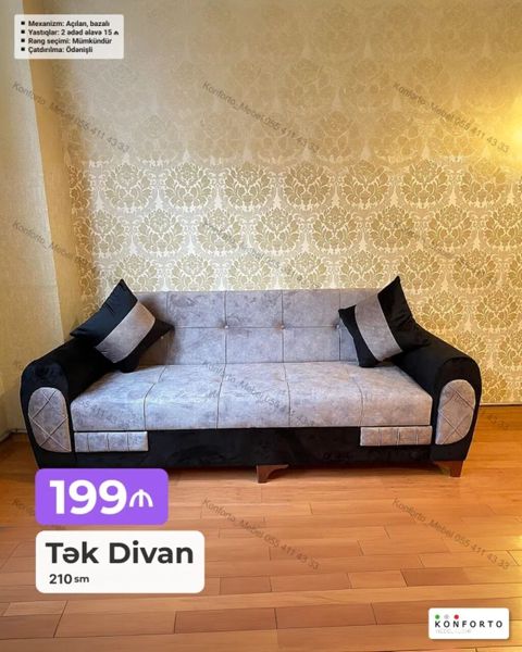 Tək divan – 210 sm - Açılan, bazalı mexanizm: gündəlik istifadə və — Bakı