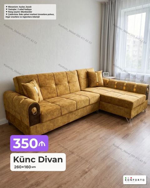 Məhsul: Künc divan Ölçü: 260 x 160 sm Qiymət: 350 — Bakı