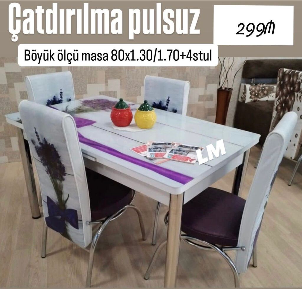 Mətbəx masa üstü şüşə) + 4 stull dəst‼ Qiymət 290 Masa — Masalar və stullar, Bakı (2)