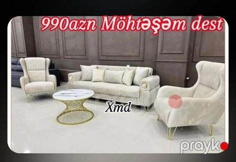 Möhtəşəm yumşaq mebel dəsti – 990 AZN Tərkib: 1 divan + 2 kreslo + — Bakı