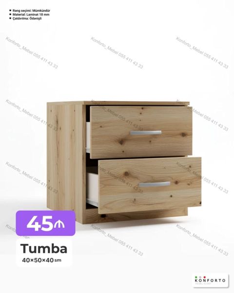 Tumba – 2 çekmecəli Ölçü: 40×50×40 sm Material: 18 mm laminat Rəng — Bakı