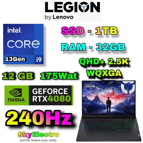 Lenovo legıon pro 7 16IRX8H Core i9 13Gen, 1 TB, 32 GB, RTX 4080 — Bakı