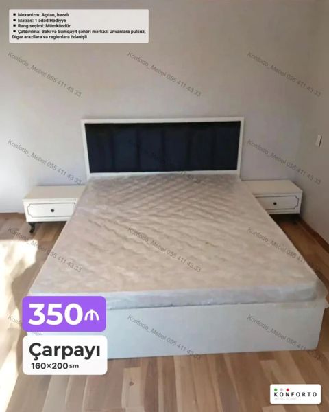 Çarpayı – 160×200 sm - Mexanizm: açılan, bəzalı (sandıq tipli alt — Bakı