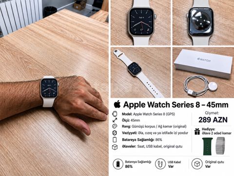 Apple Watch Series 8 Aluminum Silver 45mm — Bakı