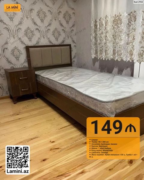 Məhsul: Tək nəfərlik çarpayı + tumbalı dəst (Kod: 2953) - Ölçü: 90 — Bakı