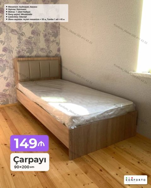 Çarpayı – 90×200 sm - Qiymət: 149 (şəkildə göstərilib) - Ölçü — Bakı