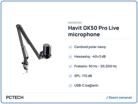Havit GK50 Pro Live microphone (HVGK-GK50 Pro-BK) — Bakı