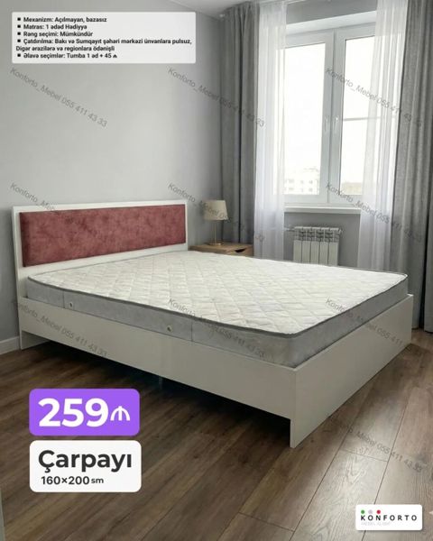 Məhsul: Çarpayı Ölçü: 160×200 sm Qiymət: 259 Xüsusiyyətlər — Bakı