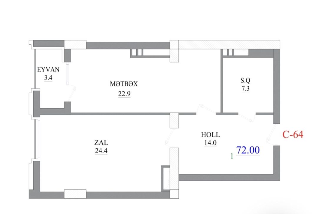 Satılır 2 otaqlı yeni tikili 72 m² — Mənzil, Bakı (5)