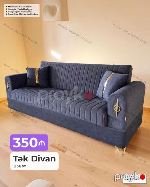 Tək Divan – 250 sm - Mexanizm: Açılan, bazalı (yataq funksiyalı, altı — Bakı