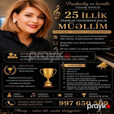 İncəsənət müəllimi, Musiqi, 5 ildən artıq təcrübə — Bakı