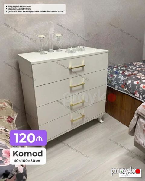 Komod – 4 çekmecəli, ağ rəngli - Ölçü: 40 100 80 sm - Material — Bakı