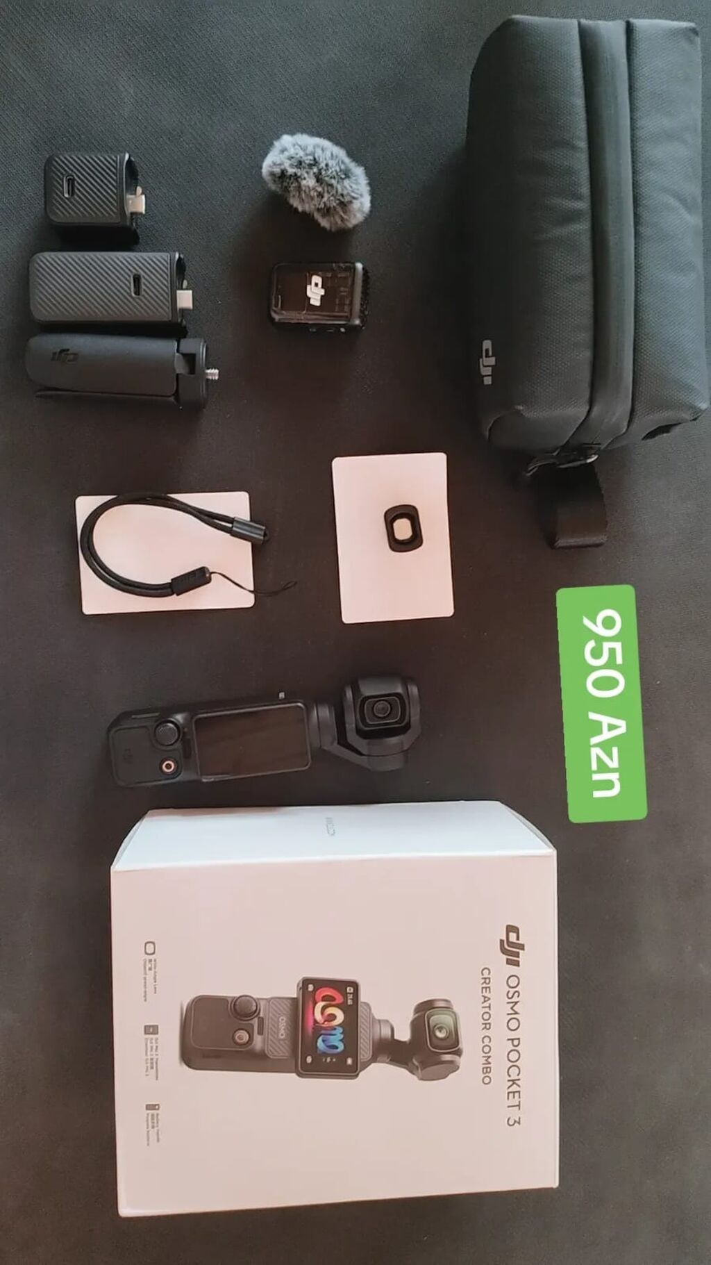 DJI Osmo Pocket 3 – Creator Combo seti Paket tərkibi: - DJI Osmo — Video kamera, Digah