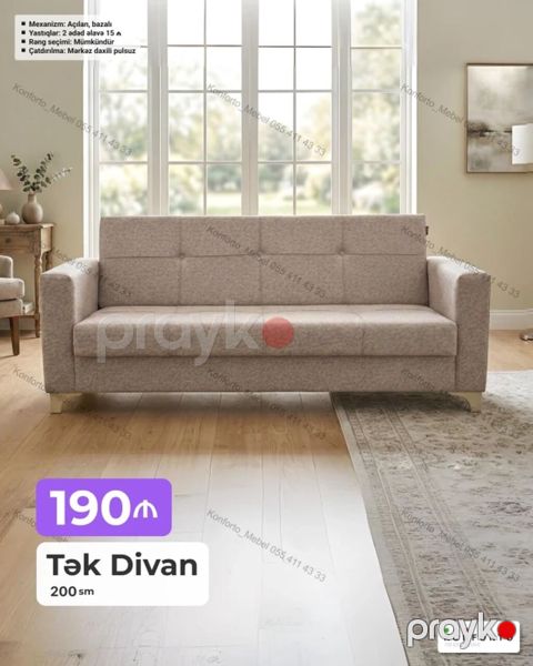 Tək Divan – 200 sm - Mexanizm: açılan, bazalı (yuxarıdan sandıq — Bakı