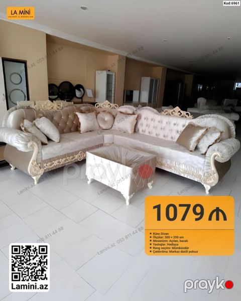 Künc divan dəsti - Model: Klassik dizaynlı künc divan - Ölçü: 300 — Bakı