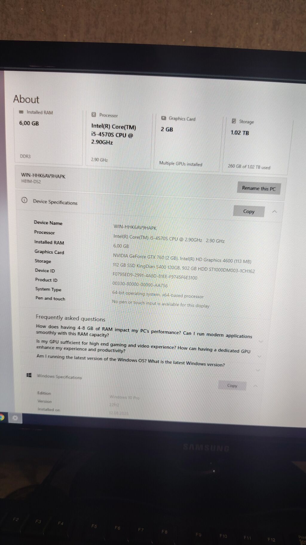Monitor Samsung 23 düyümluk - 60 hz CPU: Intel Core i5-4570S — 2.90 — Masaüstü kompüterlər, Bakı (2)