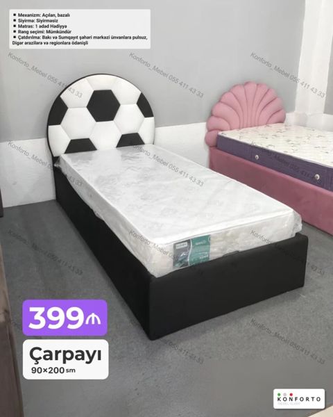 Uşaq/yeniyetmə otağı üçün futbol mövzulu tək nəfərlik çarpayı - Ölçü — Bakı