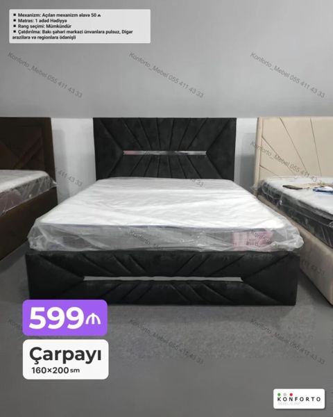 Çarpayı – 160×200 sm - Rəng seçimi: mümkündür - Matras: 1 ədəd — Bakı