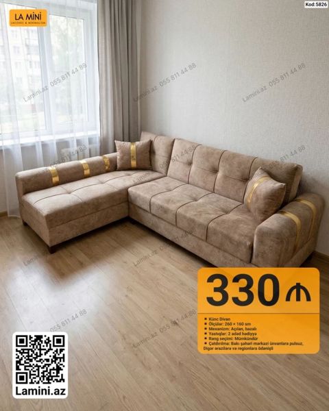 Künc divan – La Mini (Kod: 5826) - Ölçülər: 260 160 sm - Mexanizm — Bakı