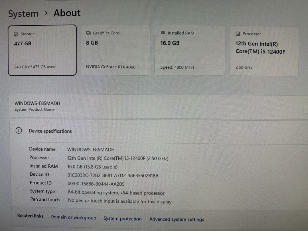 Gaming PC i5-12400F, RTX 4060 8GB, RAM 16GB DDR5, SSD 500GB NVMe — Masaüstü kompüterlər, Bakı (5)