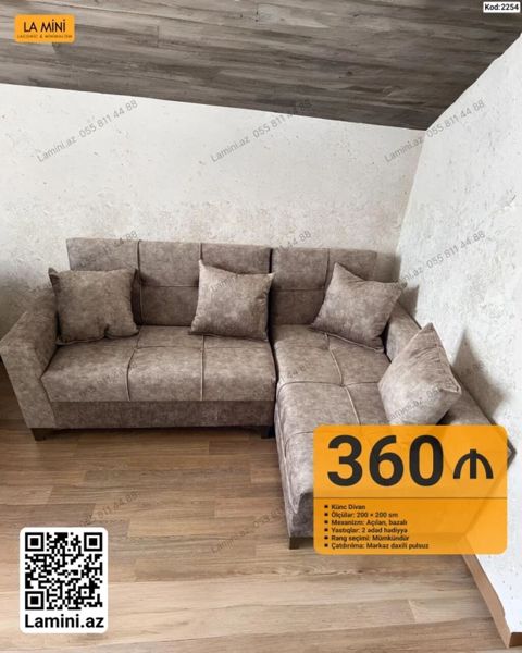 Künc divan – La Mini - Ölçü: 200 200 sm - Mexanizm: açılan, bazalı — Bakı