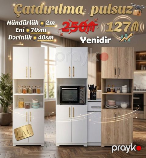 Mətbəx üçün çoxfunksiyalı şkaf Ölçülər: - Hündürlük: 2 m - Eni: 70 sm — Bakı