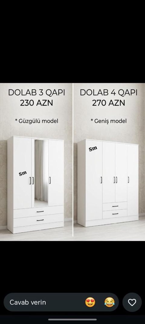 Ağ rəngli şkaf modelləri Variantlar: - 3 qapılı dolab – 230 AZN — Digah