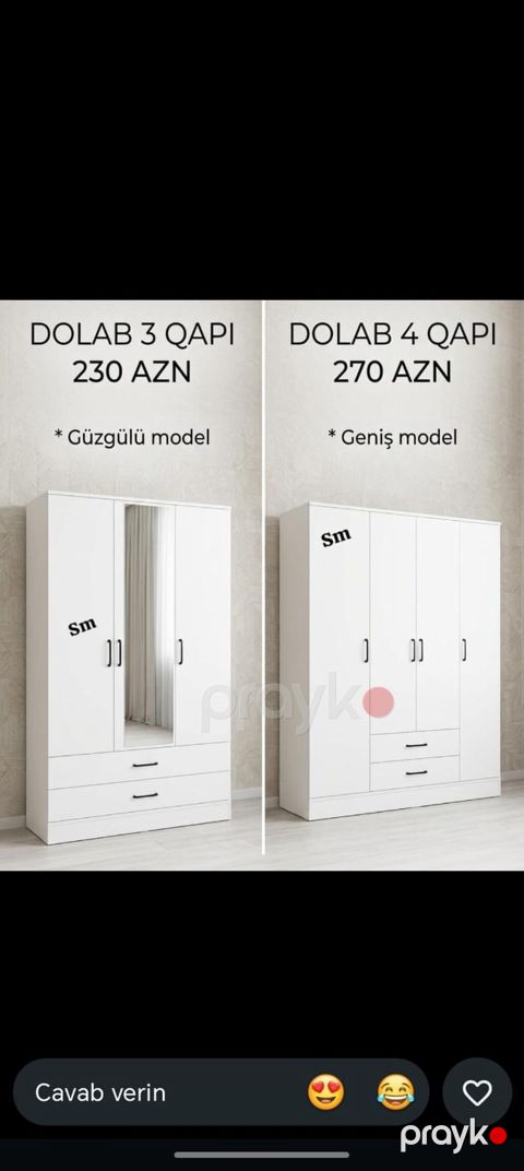 Ağ rəngli şkaf modelləri Variantlar: - 3 qapılı dolab – 230 AZN — Digah