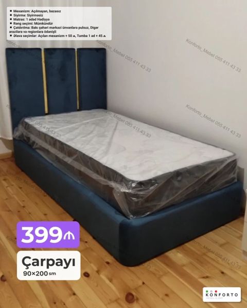 Çarpayı – 90×200 sm - Model: Bazasız, açılmayan mexanizm - Ölçü — Bakı